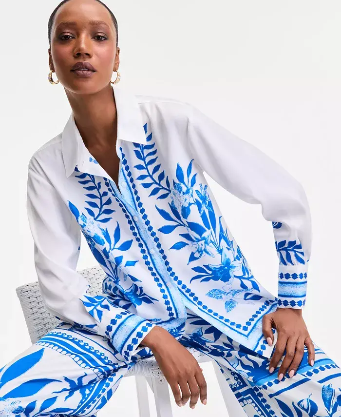 Alfani I.N.C. International Concepts Women's Printed Long-Sleeve Shirt Exclusively At Macy's Women's Fashion Shoes & Accessories