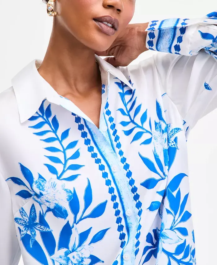 Alfani I.N.C. International Concepts Women's Printed Long-Sleeve Shirt Exclusively At Macy's Women's Fashion Shoes & Accessories