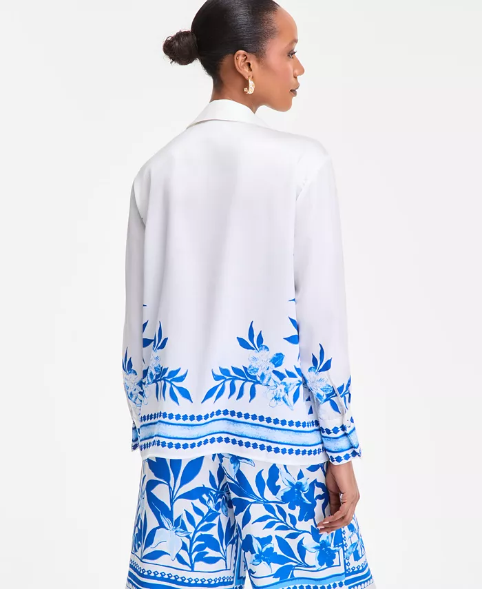 Alfani I.N.C. International Concepts Women's Printed Long-Sleeve Shirt Exclusively At Macy's Women's Fashion Shoes & Accessories