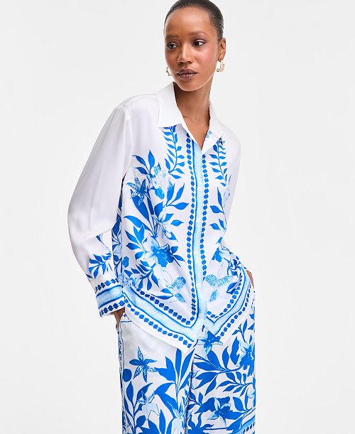 alfani I.N.C. International Concepts Women's Printed Long-Sleeve Shirt Exclusively at Macy's Women's Fashion Shoes & Accessories