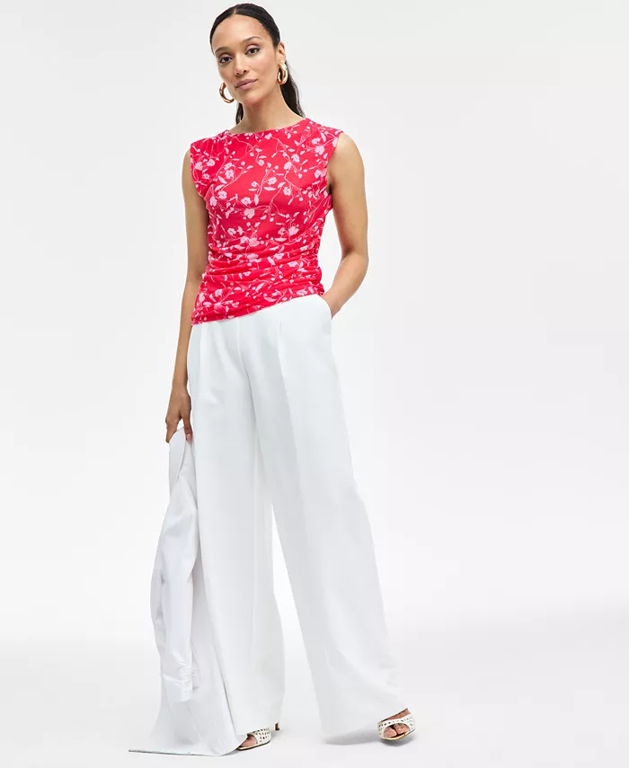 Alfani I.N.C. International Concepts Women's Printed Ruched Mesh Top Exclusively At Macy's Women's Fashion Shoes & Accessories