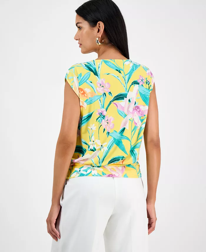 Alfani I.N.C. International Concepts Women's Printed Ruched Cap-Sleeve Top Exclusively At Macy's Women's Fashion Shoes & Accessories