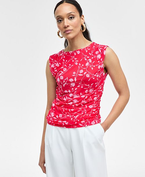 alfani I.N.C. International Concepts Women's Printed Ruched Mesh Top Exclusively at Macy's Women's Fashion Shoes & Accessories