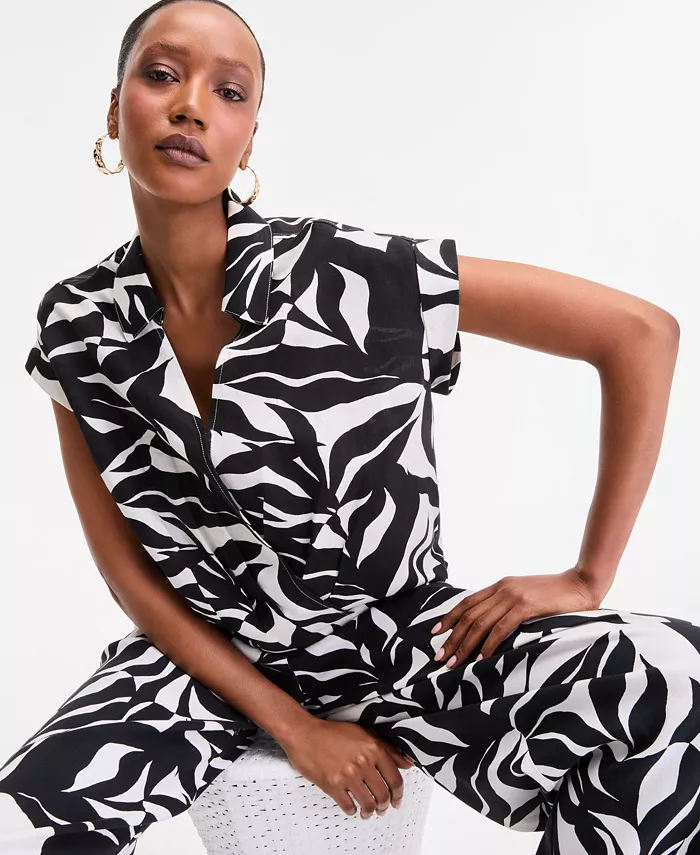 Alfani I.N.C. International Concepts Women's Printed Short-Sleeve Surplice Blouse Exclusively At Macy's Women's Fashion Shoes & Accessories