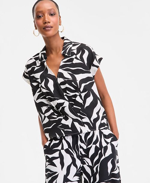 alfani I.N.C. International Concepts Women's Printed Short-Sleeve Surplice Blouse Exclusively at Macy's Women's Fashion Shoes & Accessories