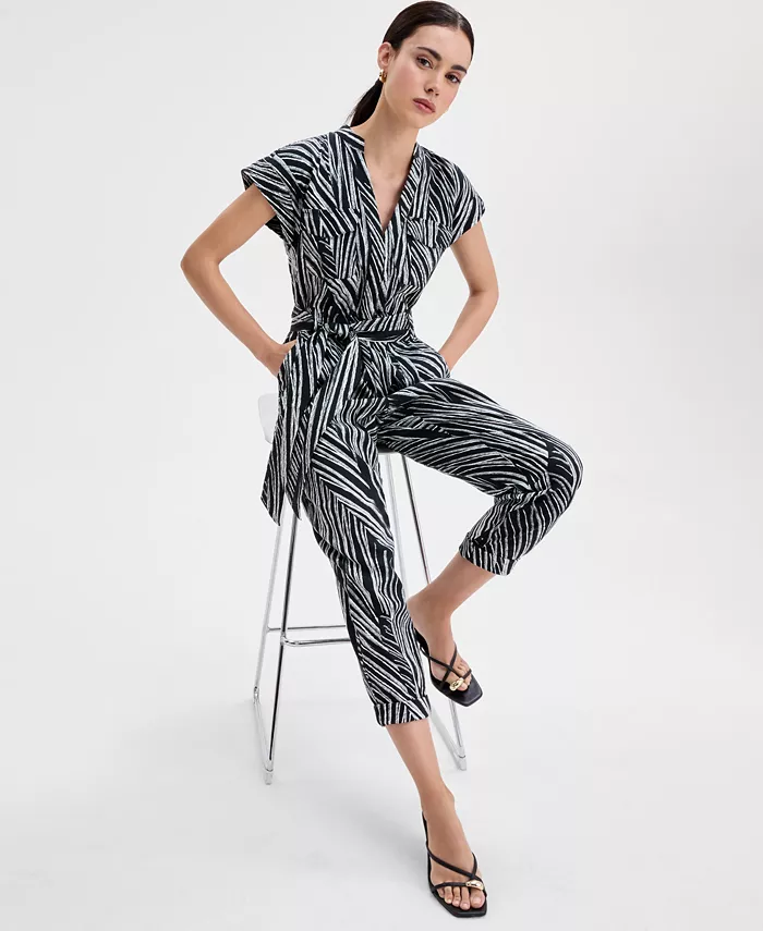 Alfani I.N.C. International Concepts Women's Printed Tie-Waist Jumpsuit Exclusively At Macy's Women's Fashion Shoes & Accessories