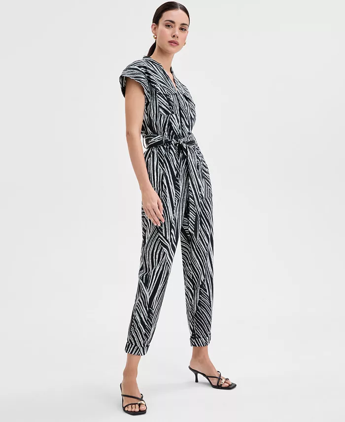 Alfani I.N.C. International Concepts Women's Printed Tie-Waist Jumpsuit Exclusively At Macy's Women's Fashion Shoes & Accessories