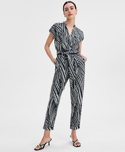 alfani I.N.C. International Concepts Women's Printed Tie-Waist Jumpsuit Exclusively at Macy's Women's Fashion Shoes & Accessories