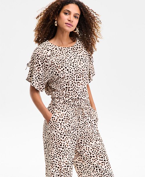 alfani I.N.C. International Concepts Women's Side-Tie Animal-Print Top Exclusively at Macy's Women's Fashion Shoes & Accessories