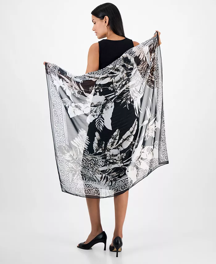 Alfani I.N.C. International Concepts Women's Tropical Leaf Border Print Square Scarf Exclusively At Macy's Women's Fashion Shoes & Accessories