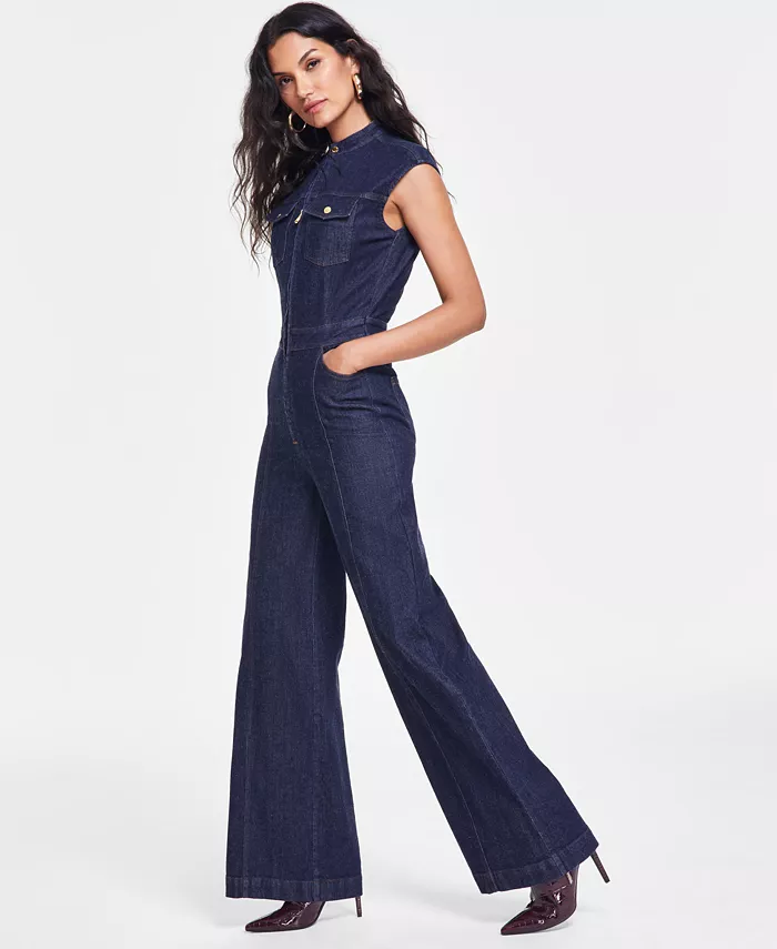 Alfani I.N.C. International Concepts Women's Wide-Leg Denim Jumpsuit Created For Macy's Women's Fashion Shoes & Accessories