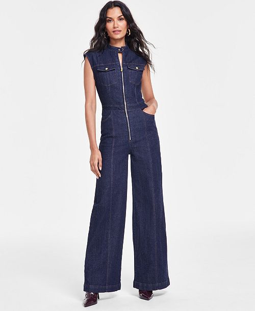 alfani I.N.C. International Concepts Women's Wide-Leg Denim Jumpsuit Created for Macy's Women's Fashion Shoes & Accessories