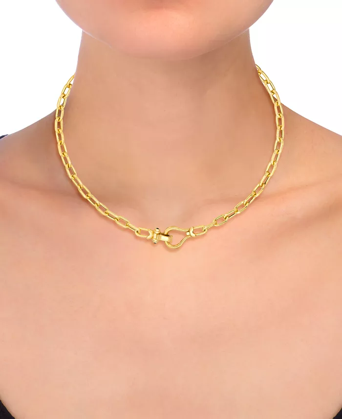 Alfani Italian Gold Black Spinel Horseshoe Clasp Paperclip Link 18" Chain Necklace In 14k Gold-Plated Sterling Silver Jewelry & Watches