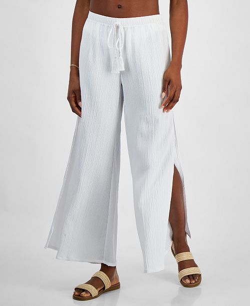J Valdi Women's Cancun Wide-Leg Swim Cover-Up Pants Women's Fashion Shoes & Accessories
