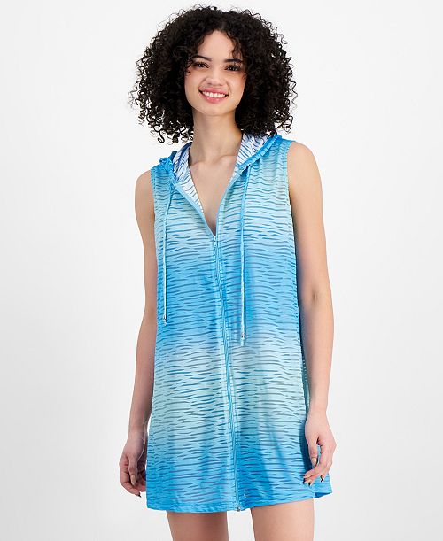 alfani J Valdi Women's Sleevless Zipper Hoodie Cover-Up Dress Women's Fashion Shoes & Accessories