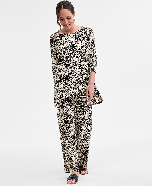 alfani JM Collection Printed Tunic Top & Printed Pull-On Pants Exclusively at Macy's Women's Fashion Shoes & Accessories