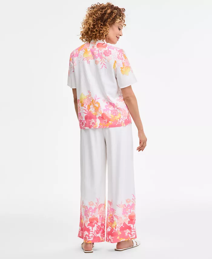 Alfani JM Collection Women's Floral Linen Short-Sleeve Top & Floral Linen Wide-Leg Pants Exclusively At Macy's Women's Fashion Shoes & Accessories