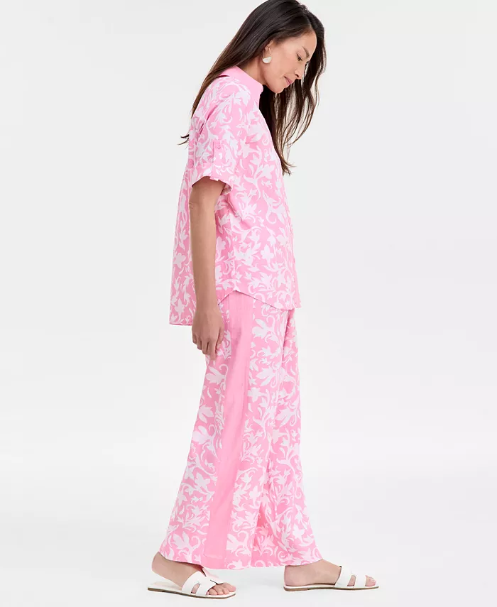 Alfani JM Collection Women's Linen Blend Button-Up Top & Pants Exclusively At Macy's Women's Fashion Shoes & Accessories