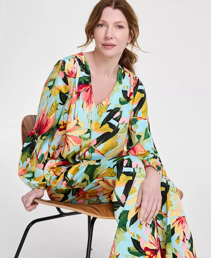 Alfani JM Collection Women's Long-Sleeve Satin Blouse & Satin Wide-Leg Pants Exclusively At Macy's Women's Fashion Shoes & Accessories