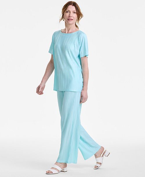 alfani JM Collection Women's Pleated Boat-Neck Top & Pleated Pants Exclusively at Macy's Women's Fashion Shoes & Accessories