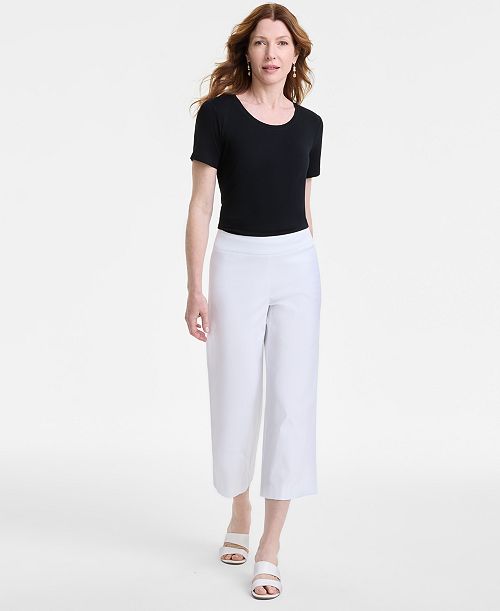 alfani JM Collection Women's Pull-On Cropped Wide-Leg Pants Exclusively at Macy's Women's Fashion Shoes & Accessories