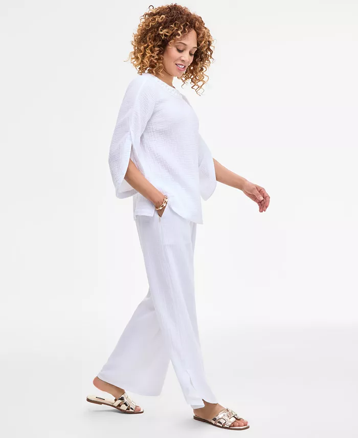Alfani JM Collection Women's Split-Sleeve Gauze Top & Tulip-Hem Gauze Pants Exclusively At Macy's Women's Fashion Shoes & Accessories