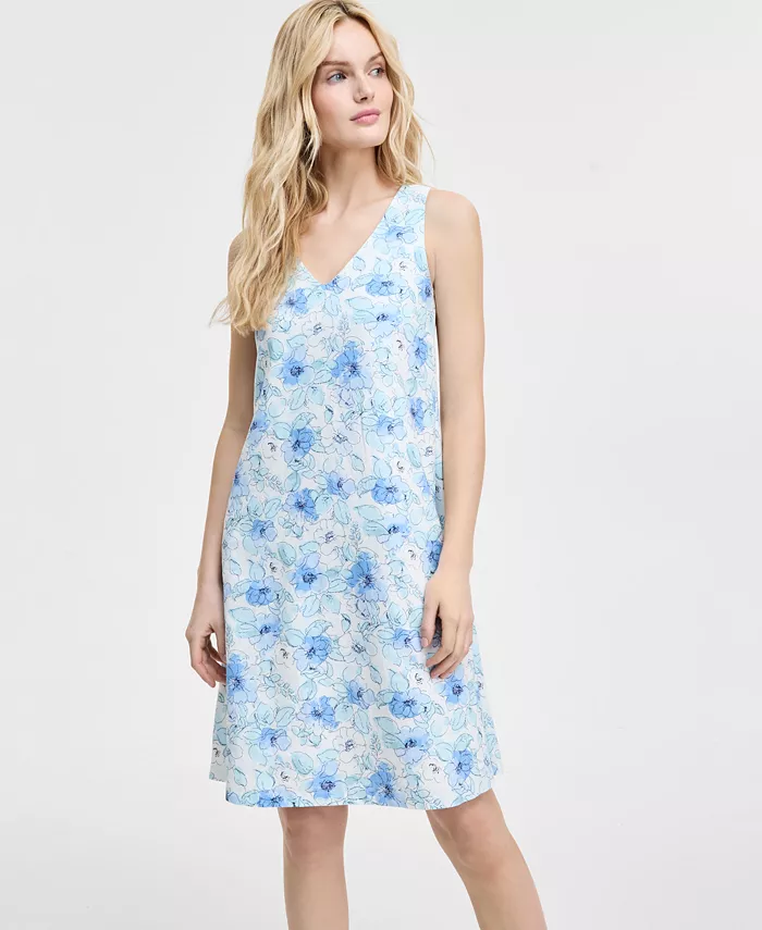 Alfani Jones New York Women's Gina V-Neck Trapeze Knee Length Dress Women's Fashion Shoes & Accessories