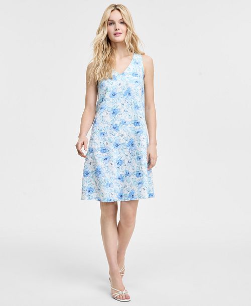 alfani Jones New York Women's Gina V-Neck Trapeze Knee Length Dress Women's Fashion Shoes & Accessories