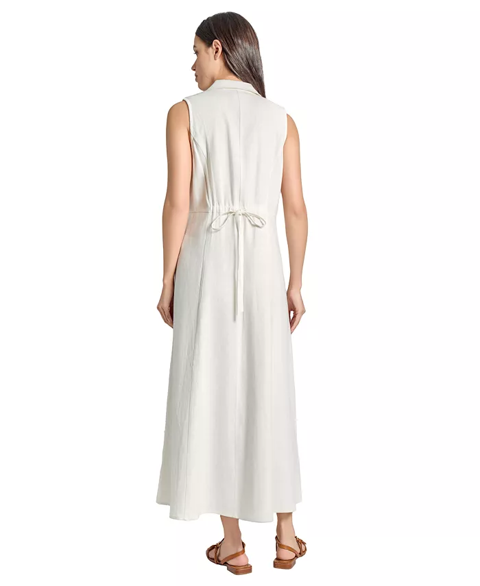 Alfani Jones New York Women's Linen-Blend Drawstring-Back Maxi Shirtdress Women's Fashion Shoes & Accessories