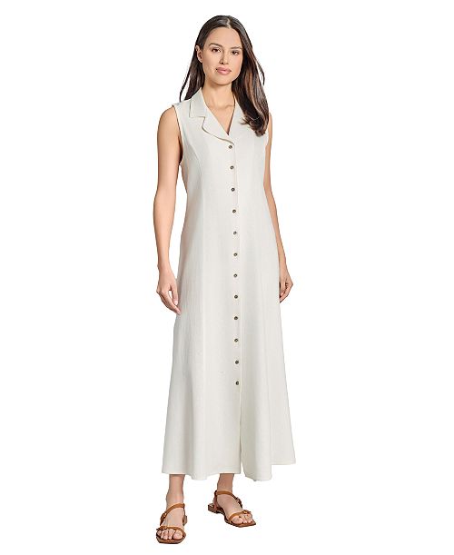 alfani Jones New York Women's Linen-Blend Drawstring-Back Maxi Shirtdress Women's Fashion Shoes & Accessories