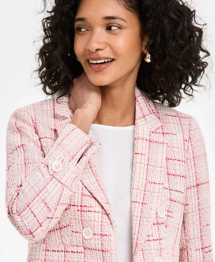 Alfani Jones New York Women's Plaid Tweed Blazer Women's Fashion Shoes & Accessories