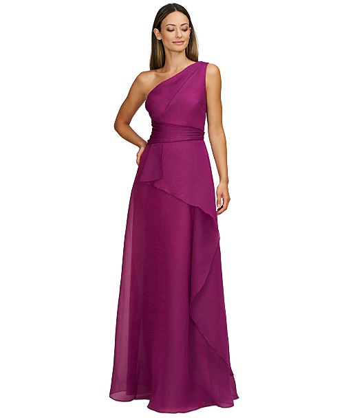 alfani JS Collections Women's Seraphina Organza One-Shoulder Evening Gown Women's Fashion Shoes & Accessories