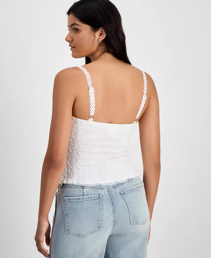 Alfani Just Polly Junior's Textured-Knit Lace-Trim Cami Top Juniors'