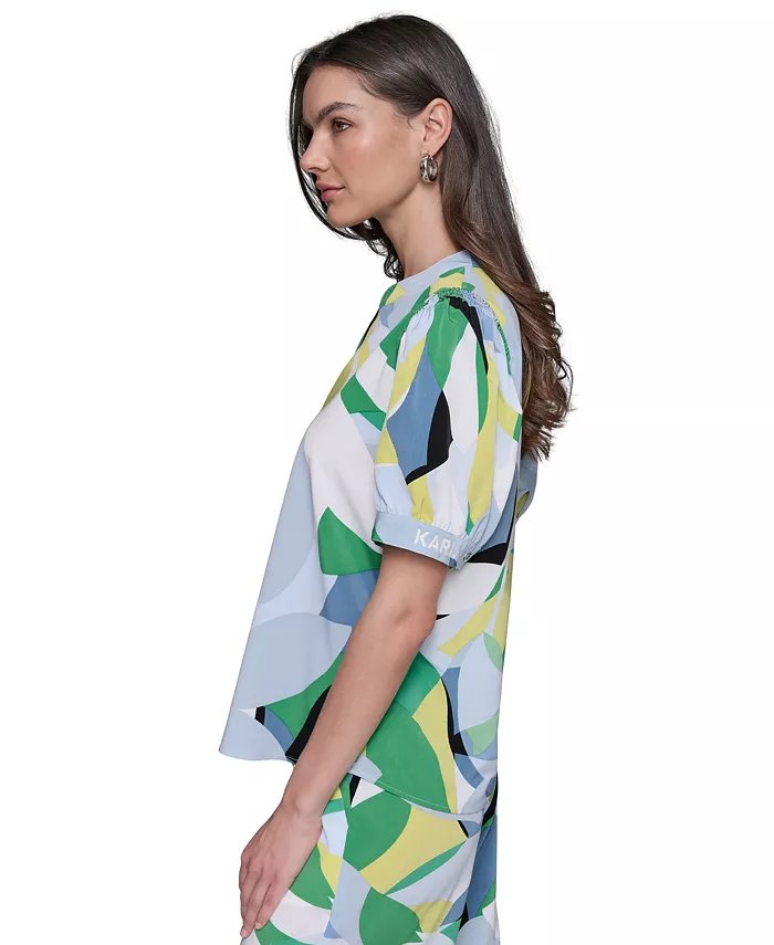 Alfani KARL LAGERFELD PARIS KARL LAGERFELD Women's Printed Puff-Sleeve Button-Front Top Women's Fashion Shoes & Accessories