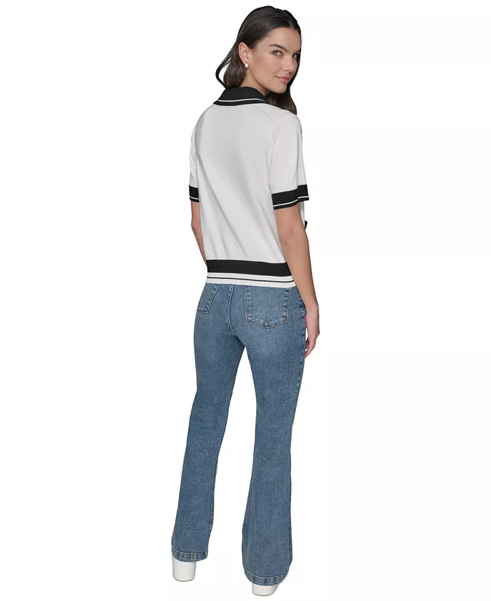 Alfani KARL LAGERFELD PARIS Petite Short-Sleeve Tipped Polo Sweater Women's Fashion Shoes & Accessories