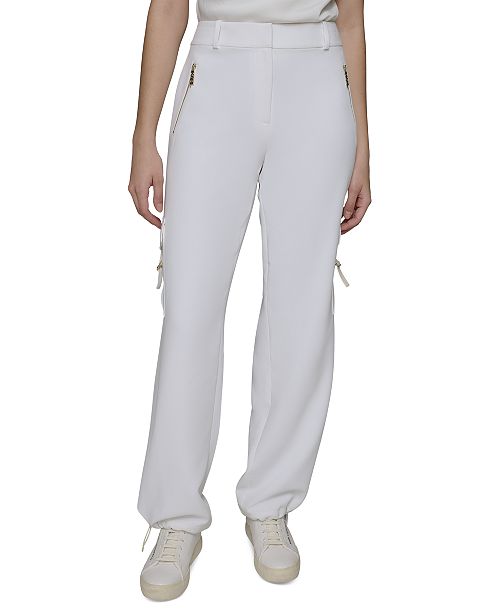 alfani KARL LAGERFELD PARIS Women's Adjustable Bungee-Hem Cargo Pants Women's Fashion Shoes & Accessories