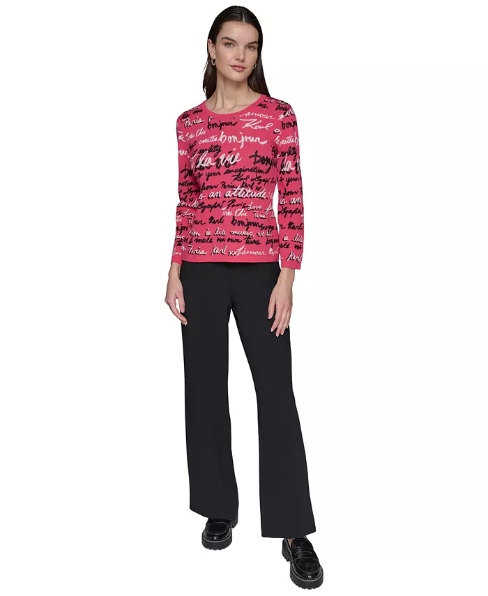 Alfani KARL LAGERFELD PARIS Women's Allover Script Sweater Women's Fashion Shoes & Accessories
