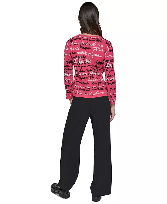 Alfani KARL LAGERFELD PARIS Women's Allover Script Sweater Women's Fashion Shoes & Accessories