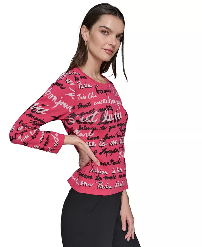 Alfani KARL LAGERFELD PARIS Women's Allover Script Sweater Women's Fashion Shoes & Accessories