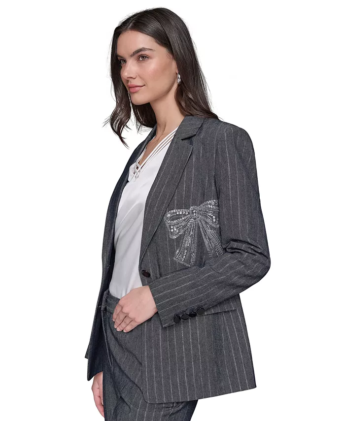 Alfani KARL LAGERFELD PARIS Women's Beaded-Bow Pinstriped Blazer Women's Fashion Shoes & Accessories