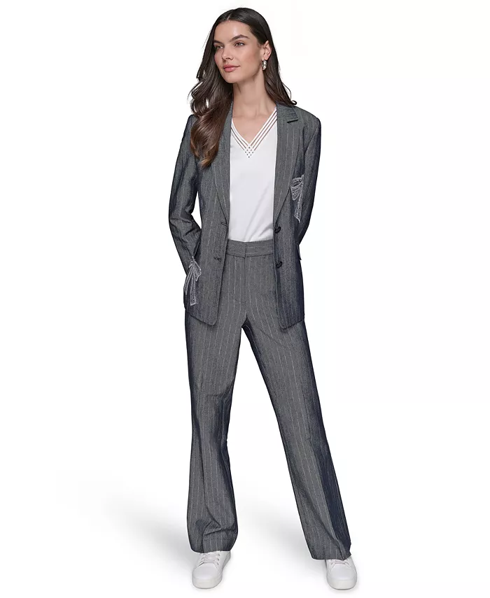 Alfani KARL LAGERFELD PARIS Women's Beaded-Bow Pinstriped Blazer Women's Fashion Shoes & Accessories