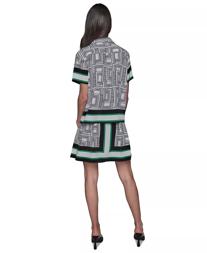 Alfani KARL LAGERFELD PARIS Women's Border Printed Short Sleeve Button-Front Top Women's Fashion Shoes & Accessories