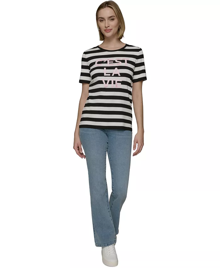 Alfani KARL LAGERFELD PARIS Women's C'est La Vie Striped Tee Women's Fashion Shoes & Accessories