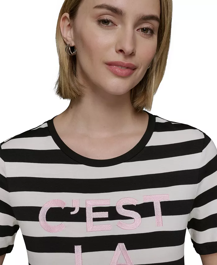 Alfani KARL LAGERFELD PARIS Women's C'est La Vie Striped Tee Women's Fashion Shoes & Accessories
