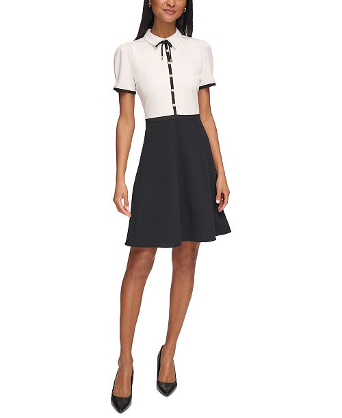 alfani KARL LAGERFELD PARIS Women's Collared Contrast Trim Knee-length Dress Women's Fashion Shoes & Accessories