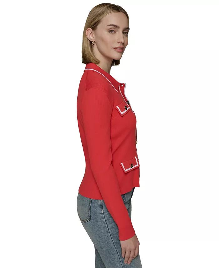 Alfani KARL LAGERFELD PARIS Women's Contrast-Trim Four-Pocket Cardigan Women's Fashion Shoes & Accessories