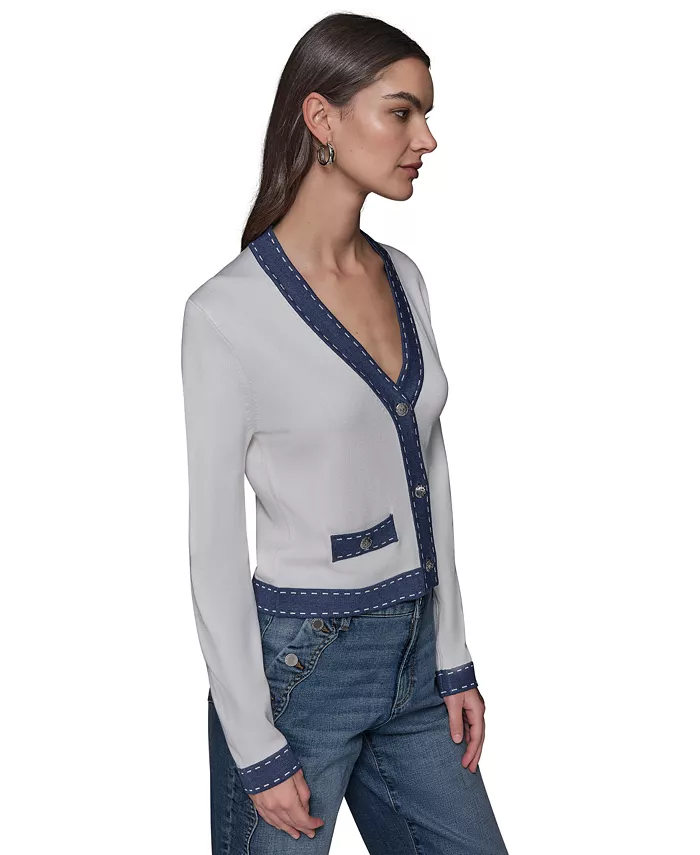 Alfani KARL LAGERFELD PARIS Women's Contrast-Trim V-Neck Cardigan Women's Fashion Shoes & Accessories