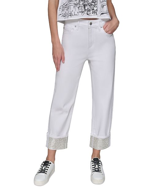 alfani KARL LAGERFELD PARIS Women's Crystal-Cuff Jeans Women's Fashion Shoes & Accessories