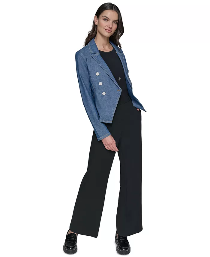 Alfani KARL LAGERFELD PARIS Women's Double-Breasted Denim Jacket Women's Fashion Shoes & Accessories