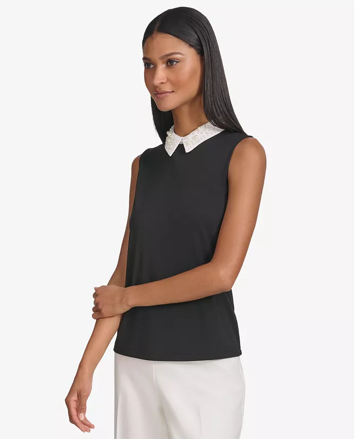 Alfani KARL LAGERFELD PARIS Women's Embellished Collar Sleeveless Blouse Women's Fashion Shoes & Accessories